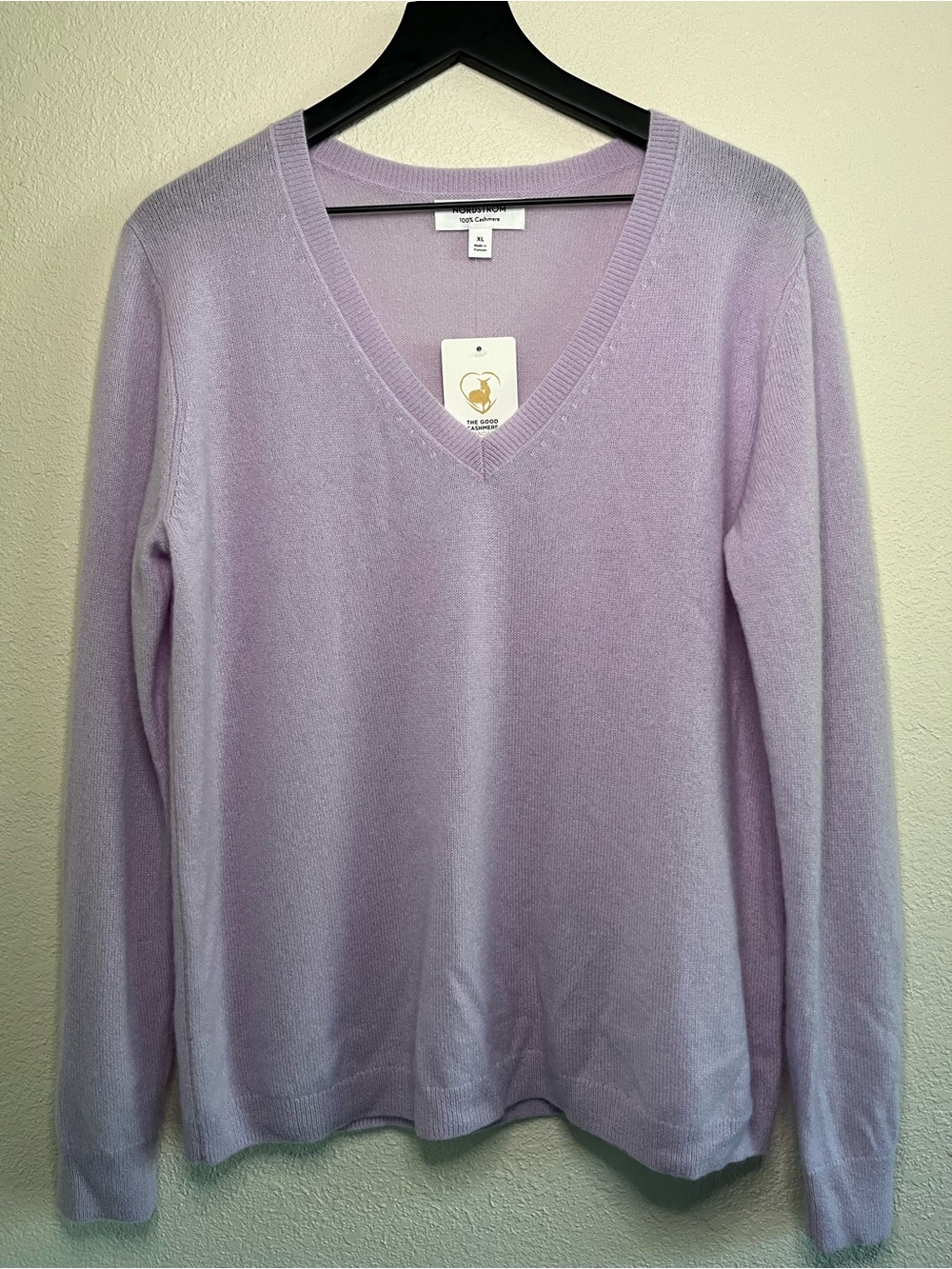 Nordstrom Lavender 100% Classic Cashmere V-Neck Sweater XL